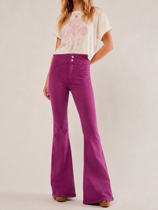 Free People Denim - 💜 We The Free Free People Magenta High Rise Flare Jeans Size 28